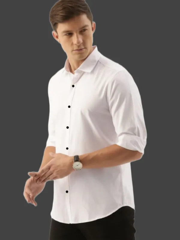 White_Cotton_Blend_Solid_Full_Sleeve_Shirt_For_Men