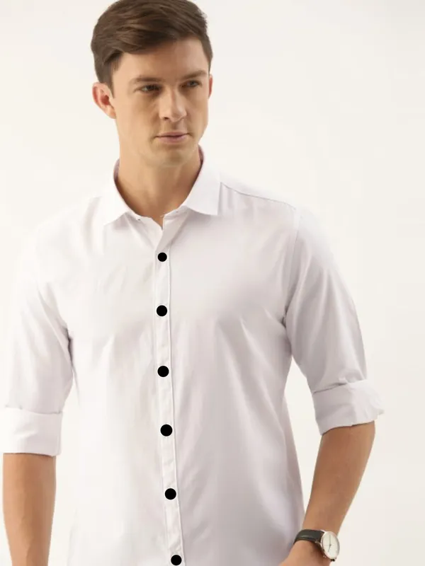 White_Cotton_Blend_Solid_Full_Sleeve_Shirt_For_Men