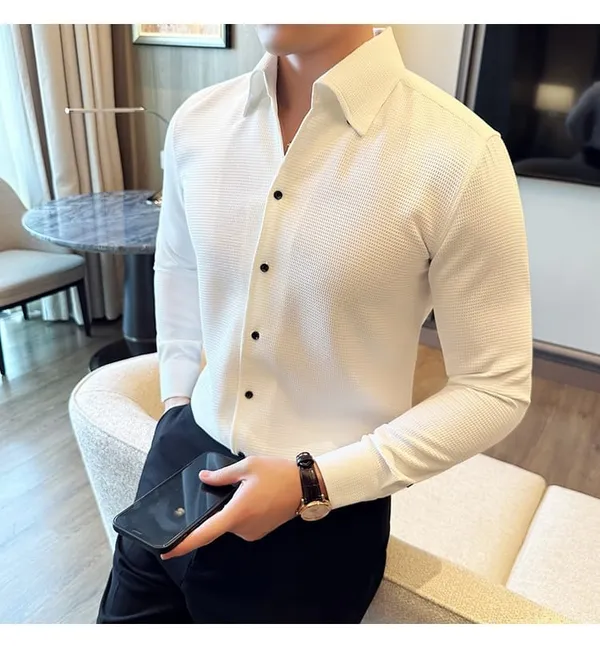 White_Cotton_Blend_Solid_Full_Sleeve_Shirt_For_Men