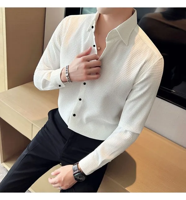 White_Cotton_Blend_Solid_Full_Sleeve_Shirt_For_Men