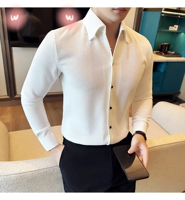 White_Cotton_Blend_Solid_Full_Sleeve_Shirt_For_Men