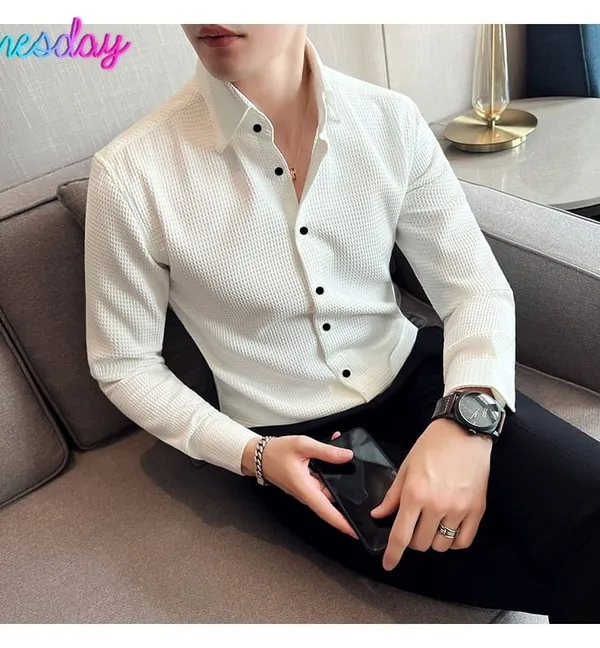 White_Cotton_Blend_Solid_Full_Sleeve_Shirt_For_Men