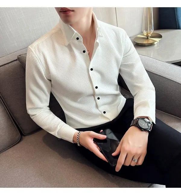 White_Cotton_Blend_Solid_Full_Sleeve_Shirt_For_Men