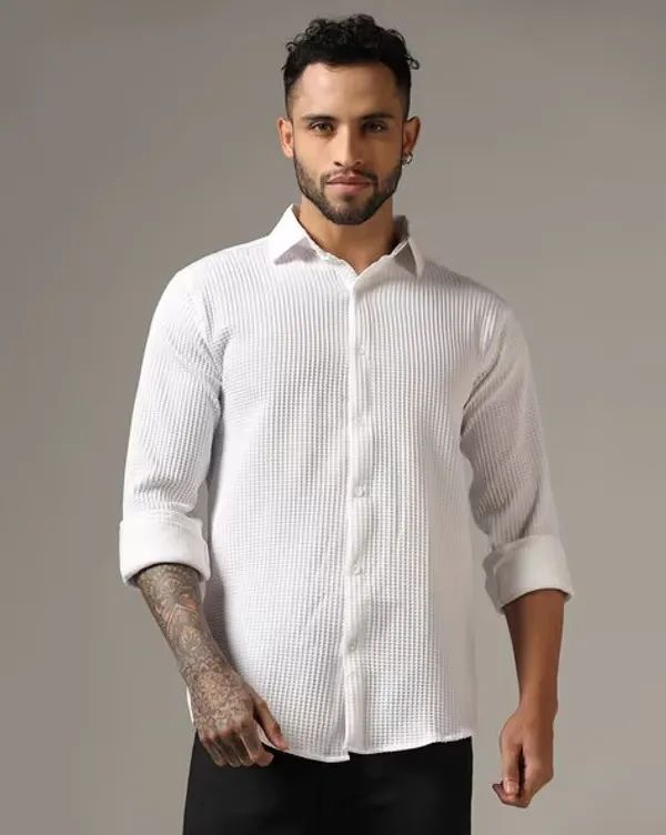 White_Polycotton_Solid_Full_Sleeve_Shirt_For_Men