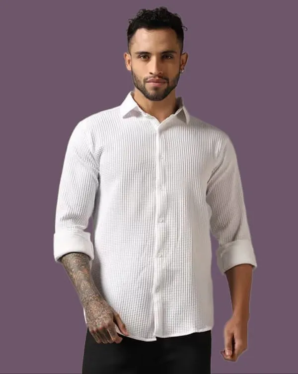 White_Polycotton_Solid_Full_Sleeve_Shirt_For_Men