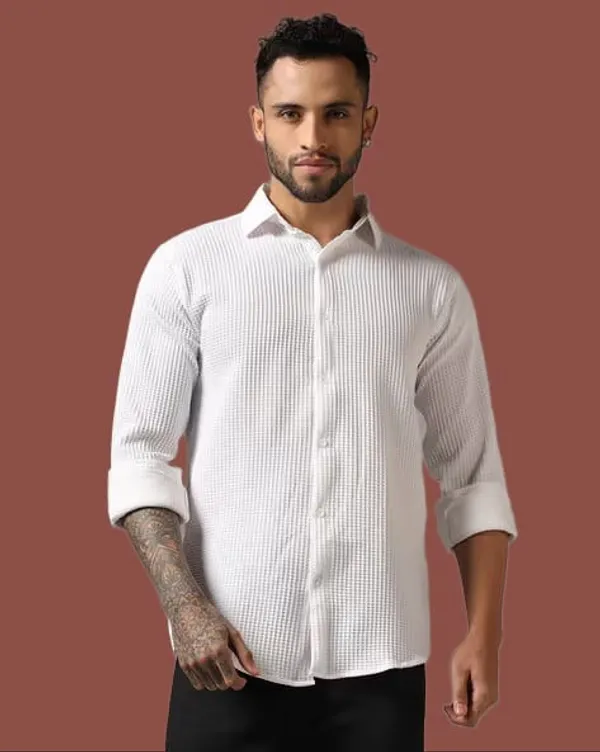 White_Polycotton_Solid_Full_Sleeve_Shirt_For_Men