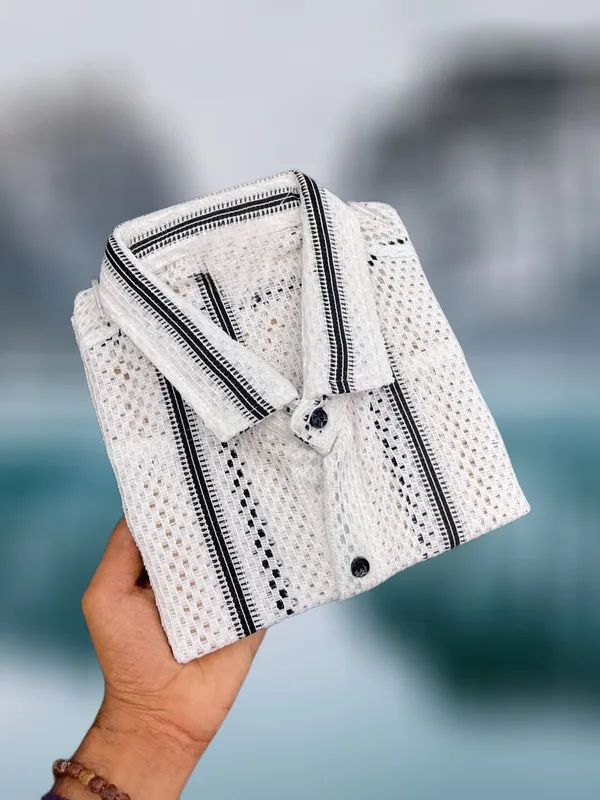 White_Polycotton_Striped_Half_Sleeve_Shirt_For_Men