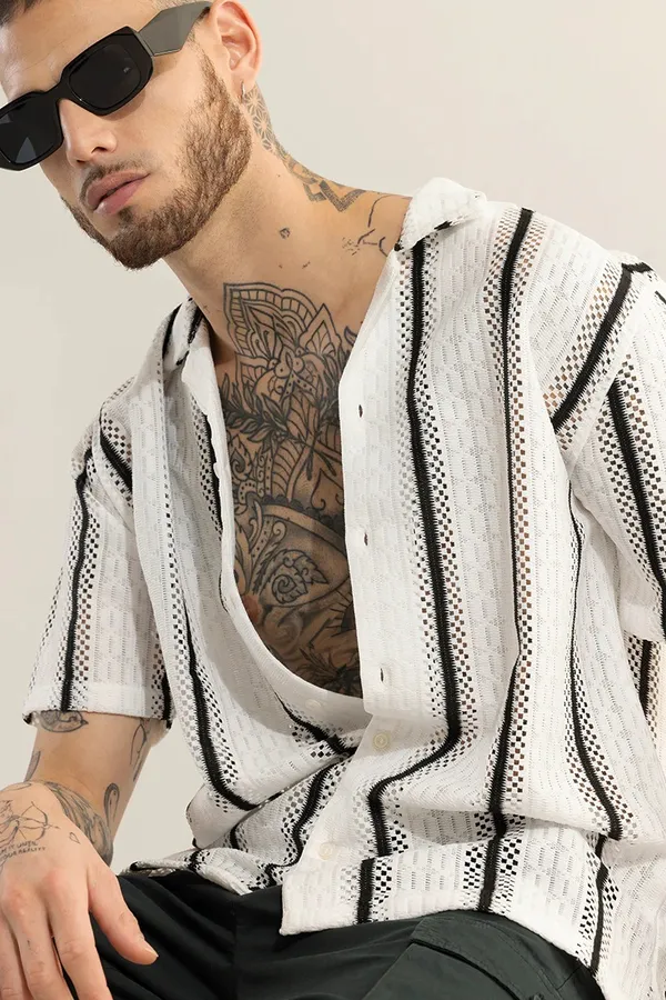 White_Polycotton_Self_Design_Half_Sleeve_Shirt_For_Men
