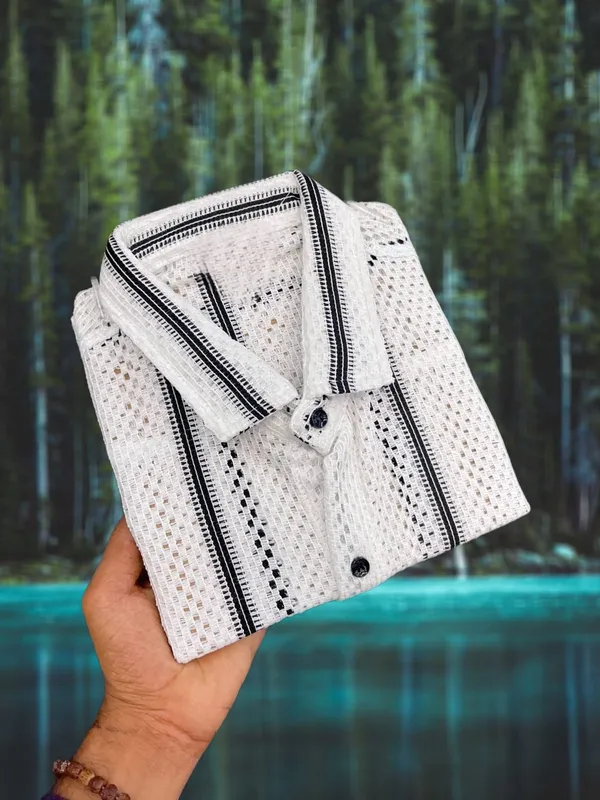 White_Polycotton_Striped_Half_Sleeve_Shirt_For_Men