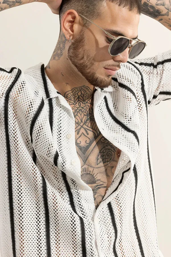 White_Polycotton_Striped_Half_Sleeve_Shirt_For_Men