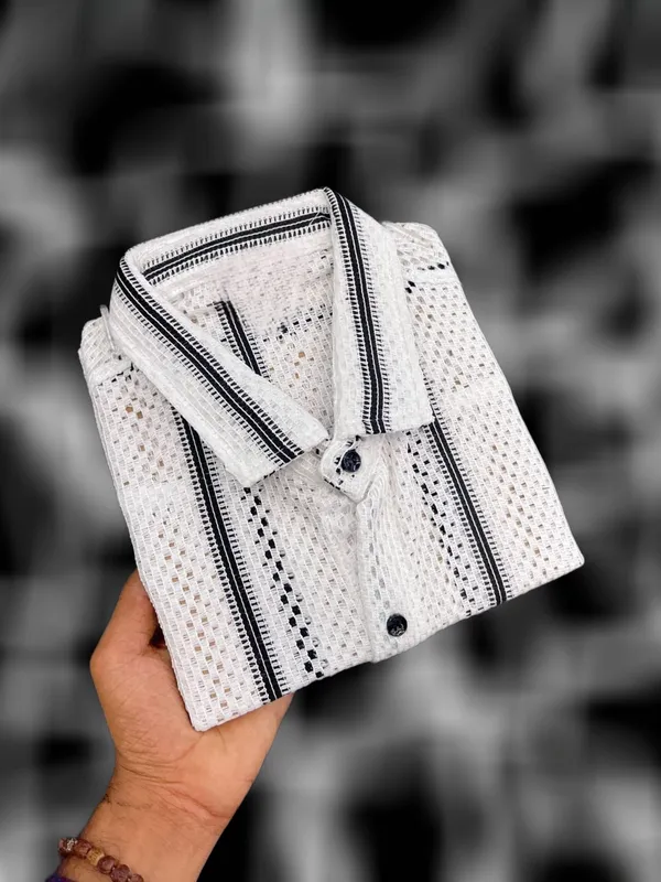 White_Polycotton_Striped_Half_Sleeve_Shirt_For_Men