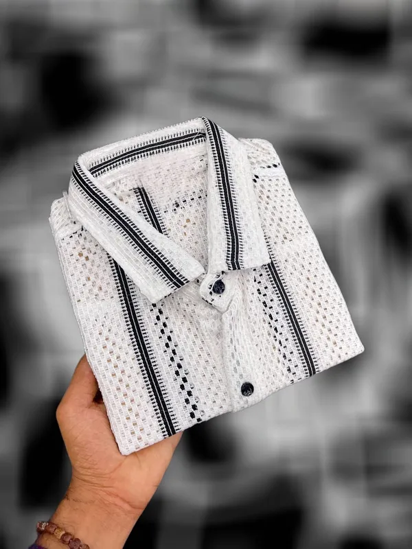White_Polycotton_Striped_Half_Sleeve_Shirt_For_Men