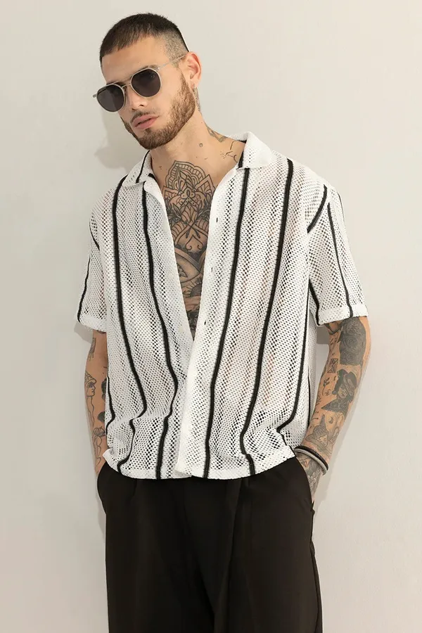 White_Polycotton_Striped_Half_Sleeve_Shirt_For_Men