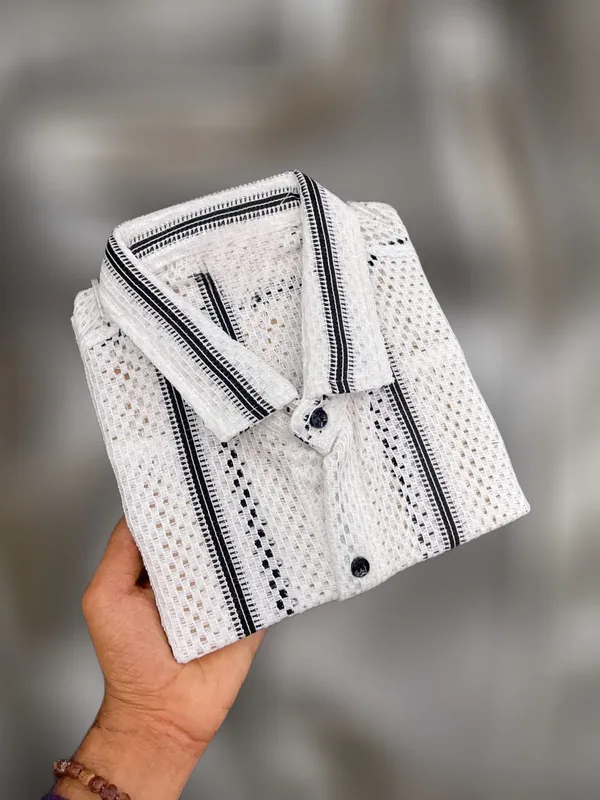 White_Polycotton_Striped_Half_Sleeve_Shirt_For_Men