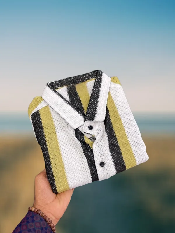 Yellow_Polycotton_Striped_Full_Sleeve_Shirt_For_Men