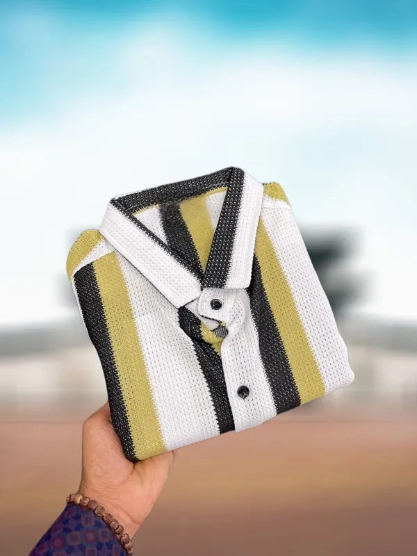 Yellow__Polycotton_Self_Design_Full_Sleeve_Shirt_For_Men