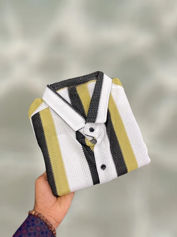 Yellow__Polycotton_Self_Design_Full_Sleeve_Shirt_For_Men