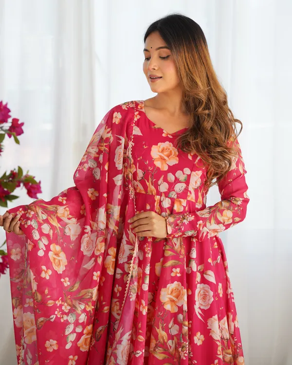 Pink_Pure_Soft_Organza_Silk_Fully_Flair_Kali_Pattern_Anarkali_With_Dupatta_Set_&_Pent