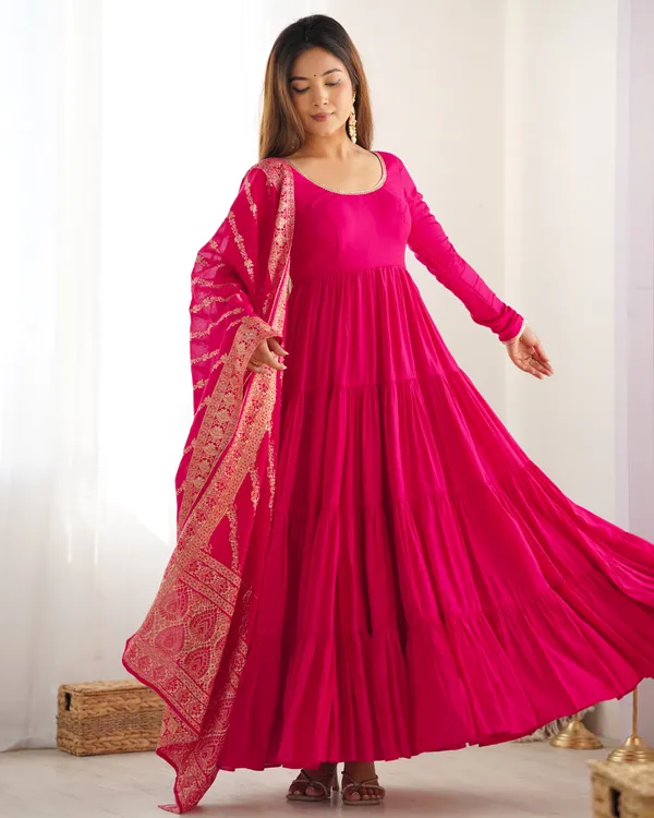 Pink_Pure_Soft_Roman_Silk_Chanderi_Discharge_Print_Kedia_Style_Kurta_With_Dupatta_&_Palazzo