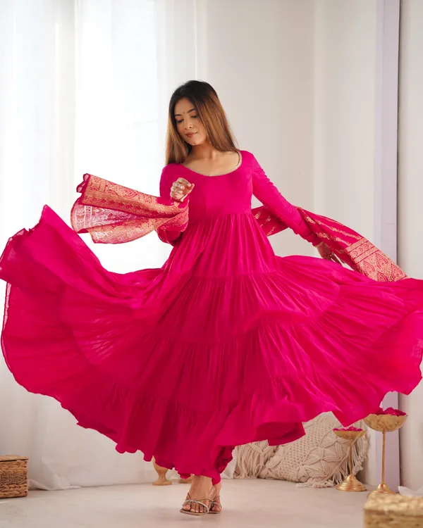 Pink_Pure_Soft_Roman_Silk_Chanderi_Discharge_Print_Kedia_Style_Kurta_With_Dupatta_&_Palazzo