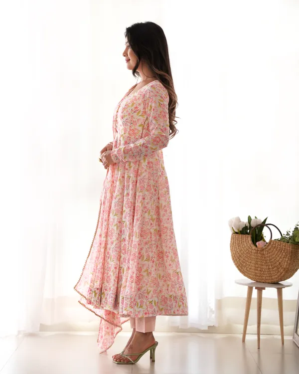 Orange_Pure_Orange_Chiffon_Floral_Print_Fully_Flair_Anarkali_With_Dupatta_Set_&_Pent