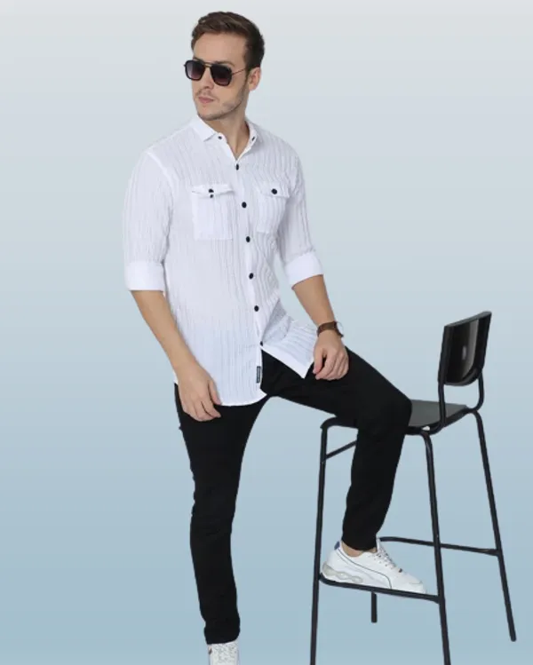 White_Cotton_Blend_Solid_Full_Sleeve_Shirt_For_Men