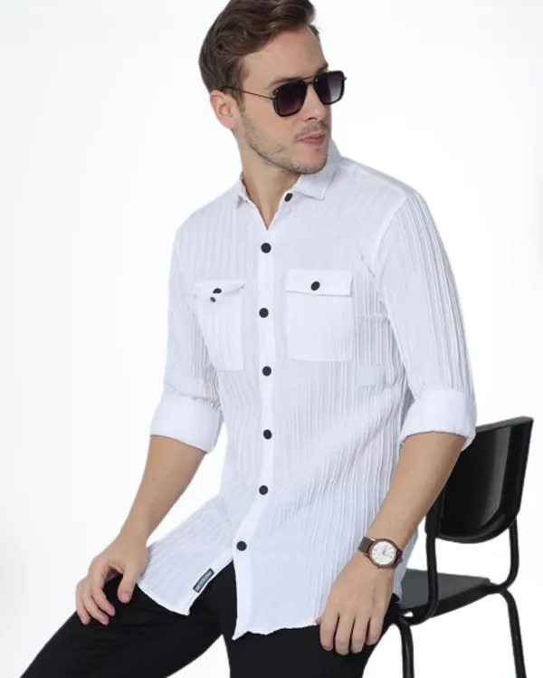 White_Cotton_Blend_Solid_Full_Sleeve_Shirt_For_Men