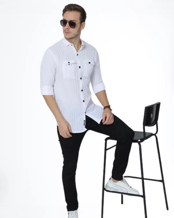 White_Cotton_Blend_Solid_Full_Sleeve_Shirt_For_Men