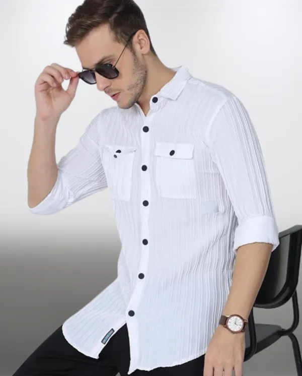 White_Cotton_Blend_Solid_Full_Sleeve_Shirt_For_Men