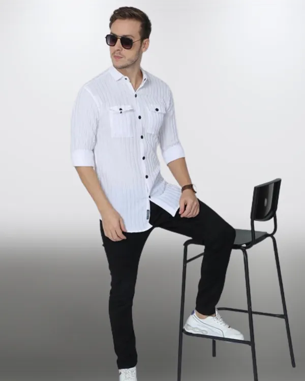 White_Cotton_Blend_Solid_Full_Sleeve_Shirt_For_Men