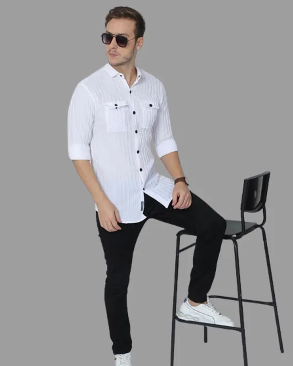 White_Cotton_Blend_Solid_Full_Sleeve_Shirt_For_Men