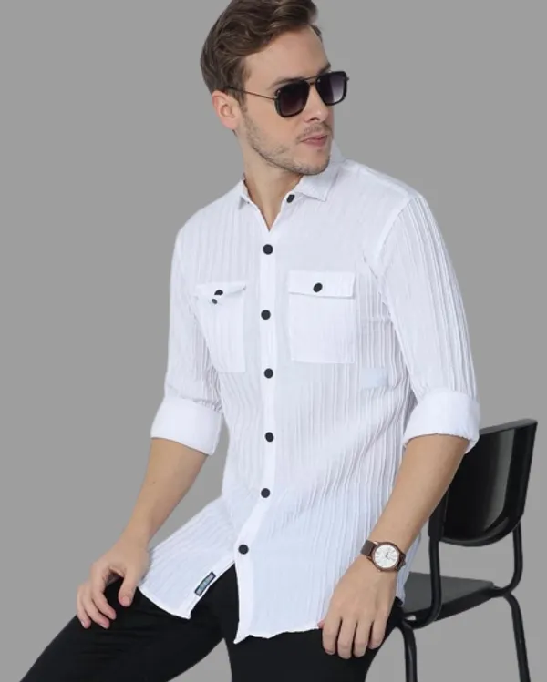 White_Cotton_Blend_Solid_Full_Sleeve_Shirt_For_Men