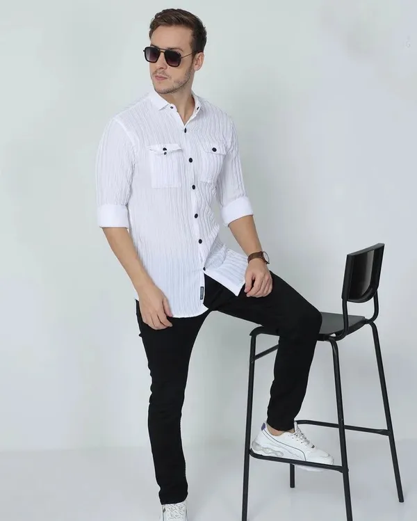 White_Cotton_Blend_Solid_Full_Sleeve_Shirt_For_Men