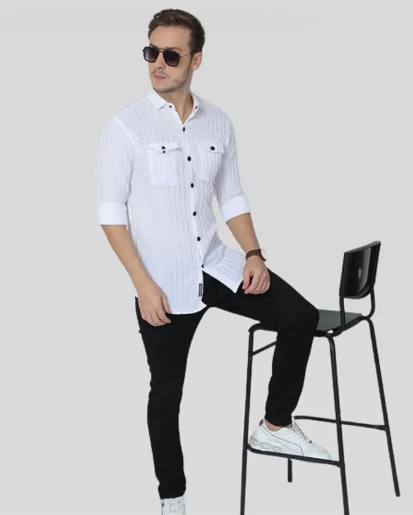White_Cotton_Blend_Solid_Full_Sleeve_Shirt_For_Men