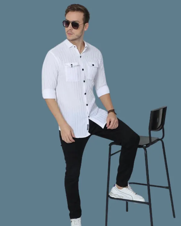 White_Cotton_Blend_Solid_Full_Sleeve_Shirt_For_Men