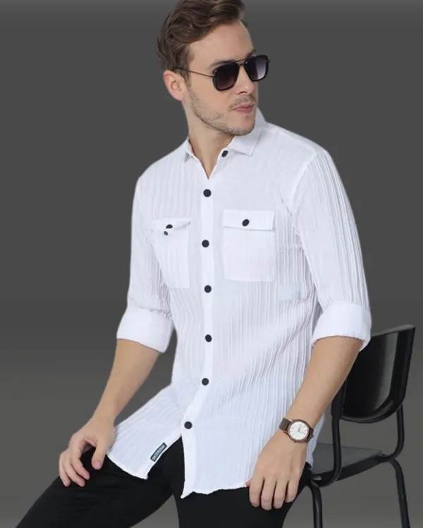White_Cotton_Blend_Solid_Full_Sleeve_Shirt_For_Men