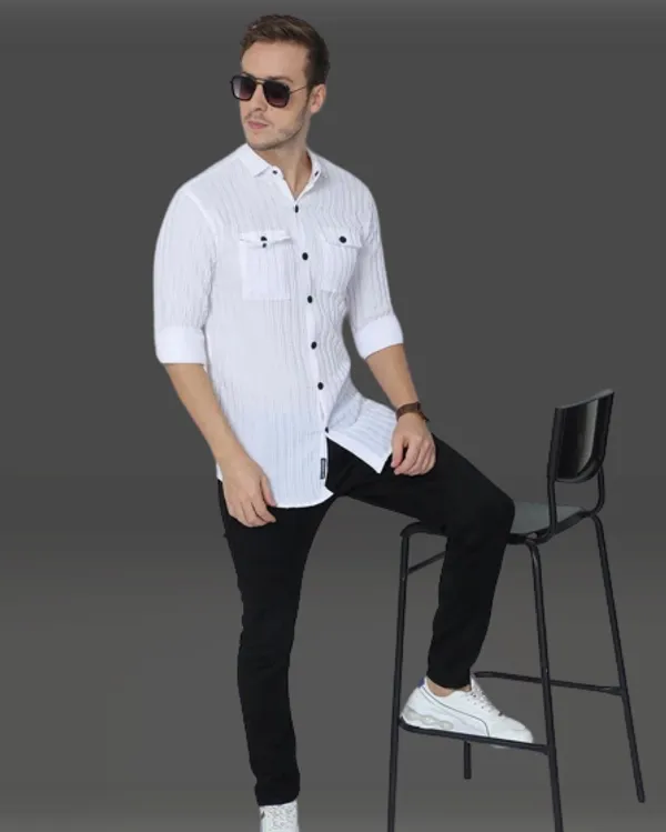 White_Cotton_Blend_Solid_Full_Sleeve_Shirt_For_Men
