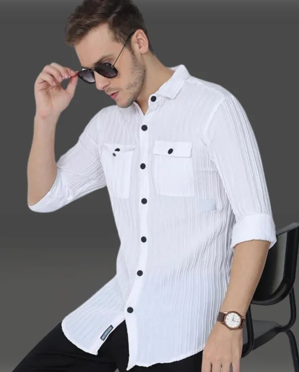 White_Cotton_Blend_Solid_Full_Sleeve_Shirt_For_Men