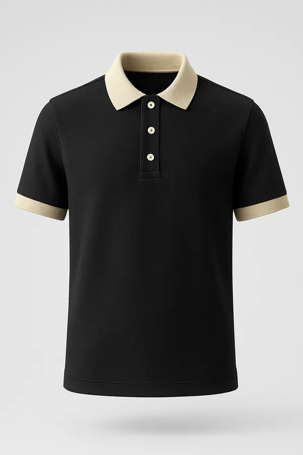 Black_Half_Sleeve_Matty_Fabric_Polo_T-Shirt_|_For_Men