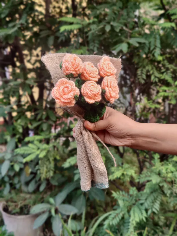 Peach_Woolen_Flowers_Home_Decor