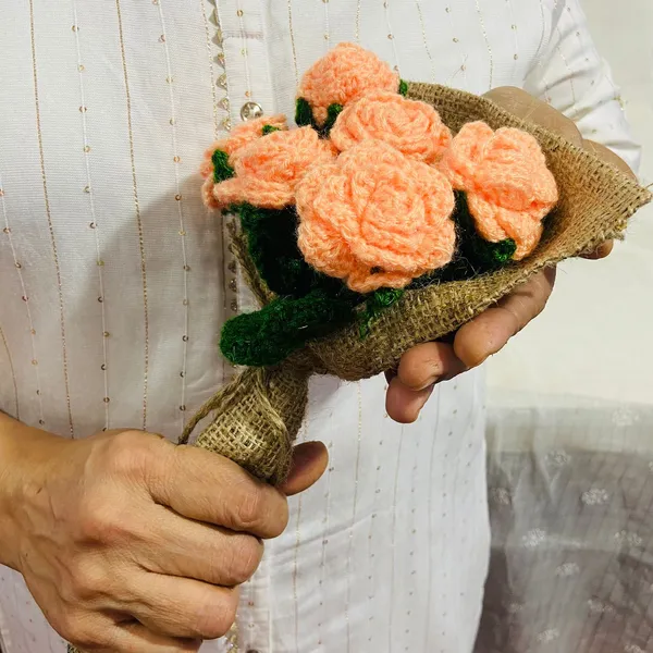 Peach_Woolen_Flowers_Home_Decor