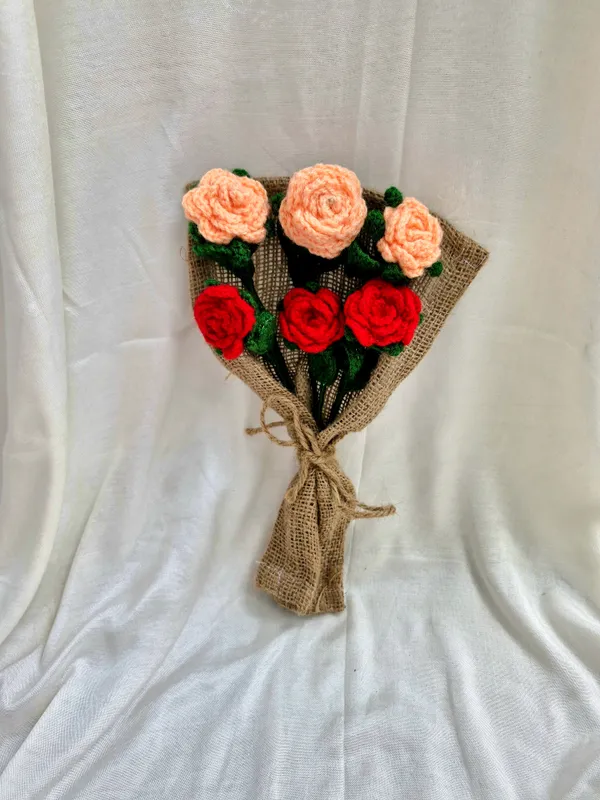 Peach_Woolen_Flowers_Home_Decor