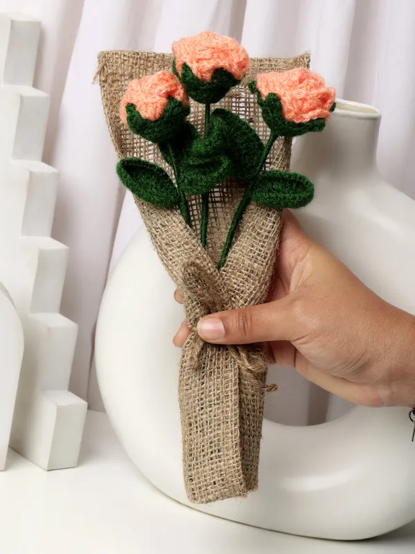 Peach_Woolen_Flower_For_Home_Decor