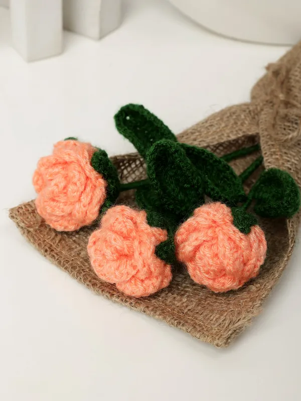 Peach_Woolen_Flower_For_Home_Decor