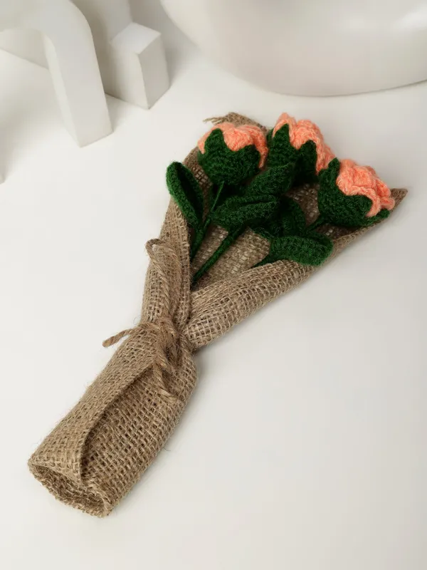 Peach_Woolen_Flower_For_Home_Decor