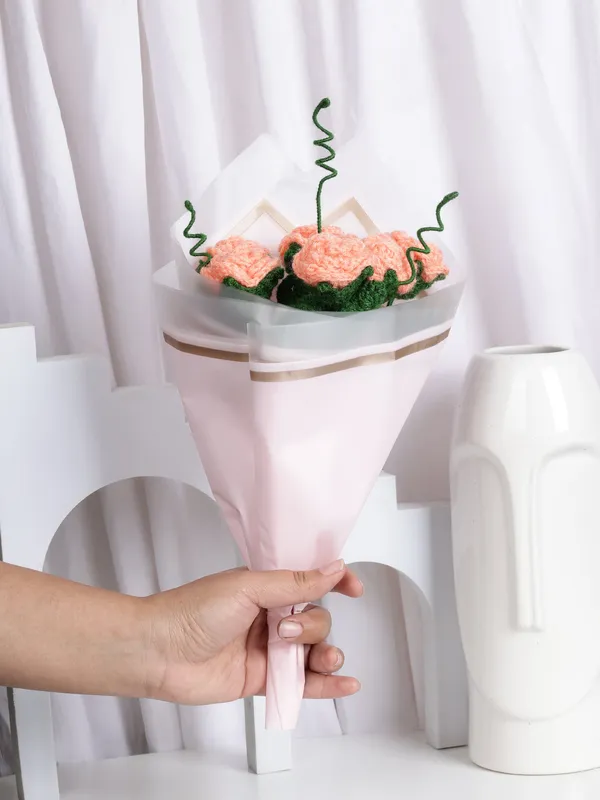 Peach_Woolen_Flower_For_Home_Decor