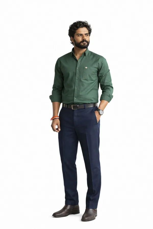 Dark_Green_Cotton_Blend_Shirt_For_Men