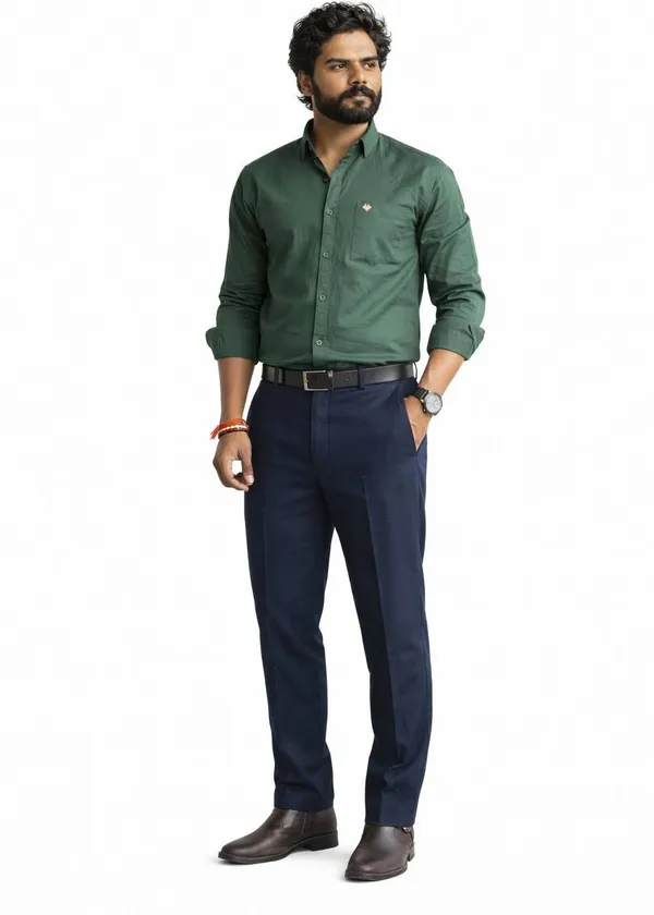 Dark_Green_Cotton_Blend_Shirt_For_Men