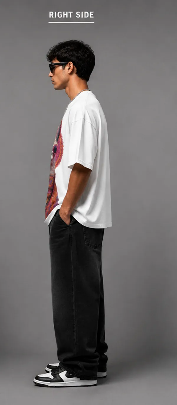 5_IGUANAS_White__Psychedelic_Llama_Oversized_T-Shirt