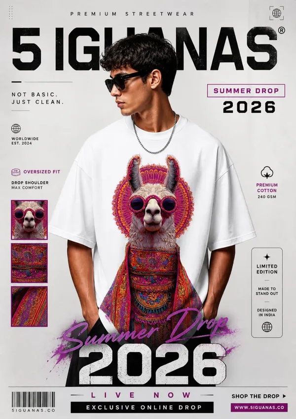 5_IGUANAS_White__Psychedelic_Llama_Oversized_T-Shirt